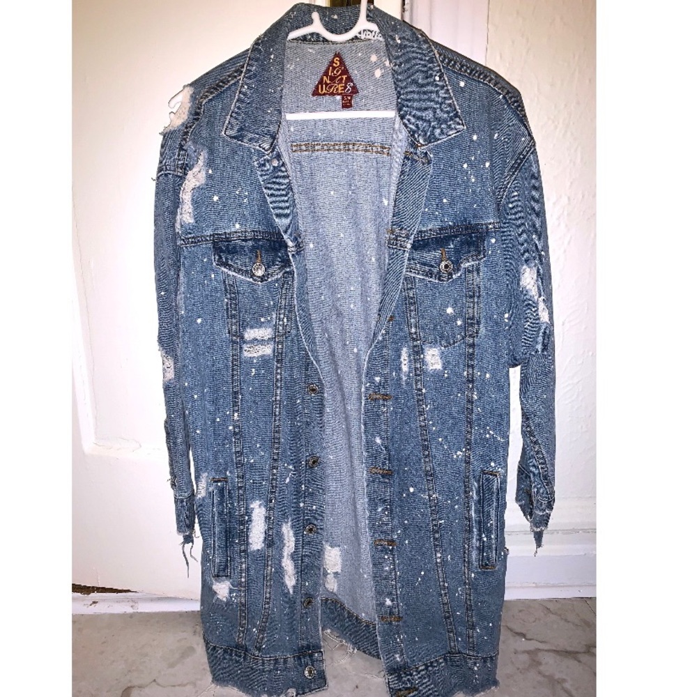 Vintage style Long Distressed Denim Jacket